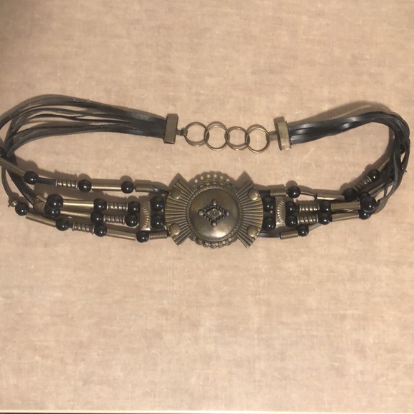 Tribal Native American Boho Metal and Leather Adjustable Belt - Picture 1 of 4